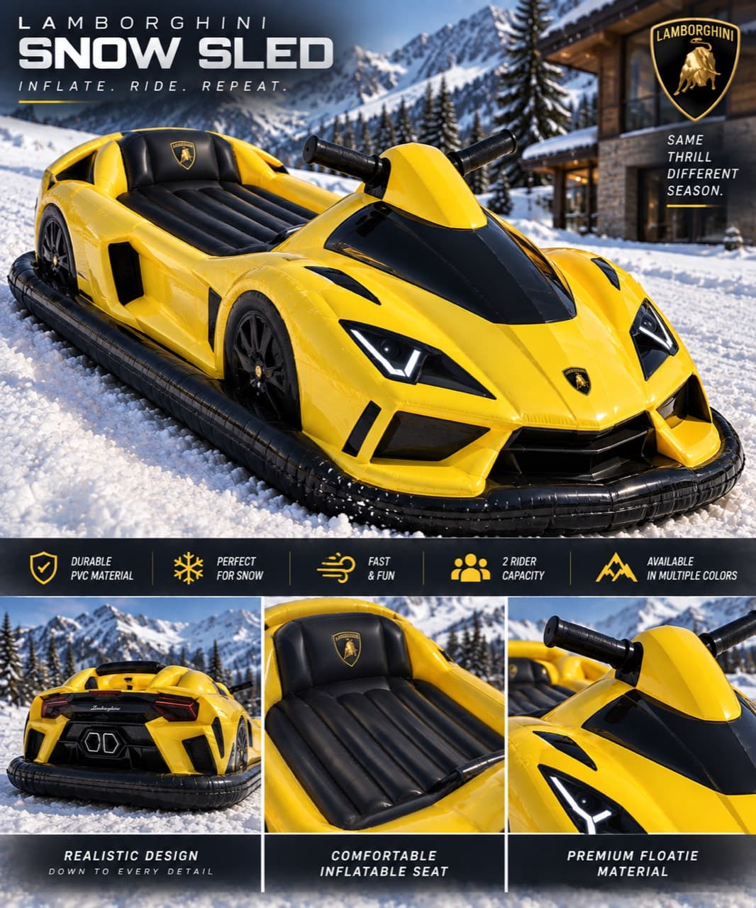 Yellow Sports Car SNOW FLOATIES snow sled design